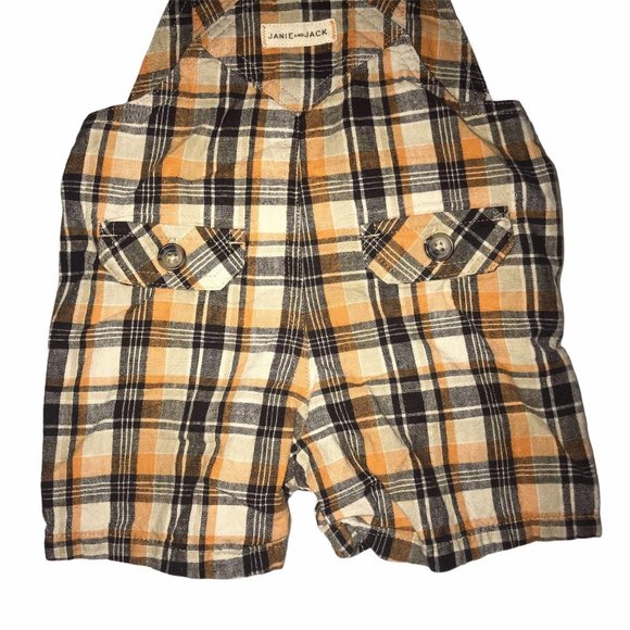 Janie & Jack Plaid Brown Orange Shortalls 3-6 Mo - Picture 7 of 7